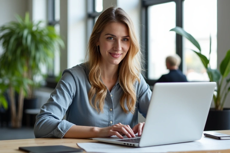 Donna che scrive una mail al computer