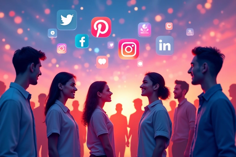 Persone che interagiscono con icone social media