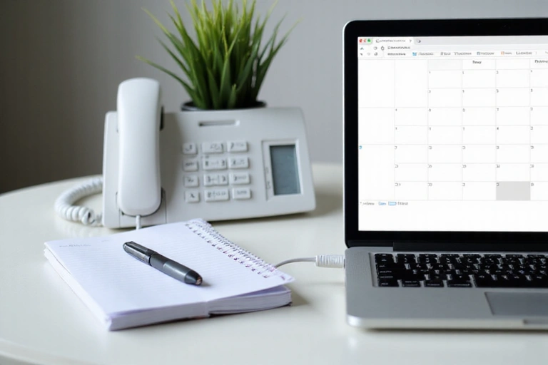 Ufficio moderno con telefono, computer e agenda